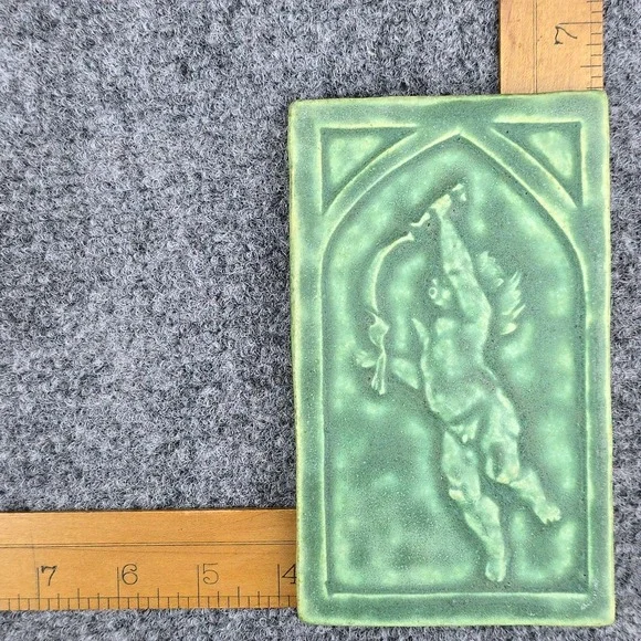 Cassa Bon Art Tile 6x3.75 Green Cherub Archer Relief Architectural Design - Picture 4 of 5